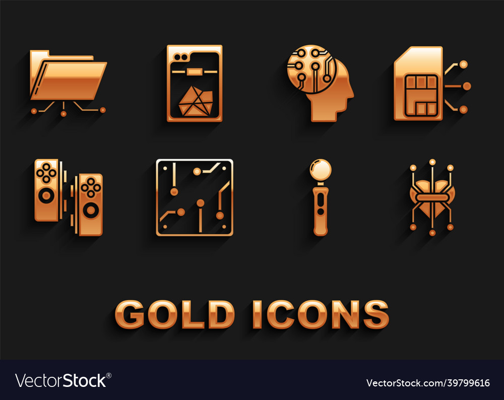 Set processor sim card gamepad human brain vector image Set processor sim card gamepad human brain