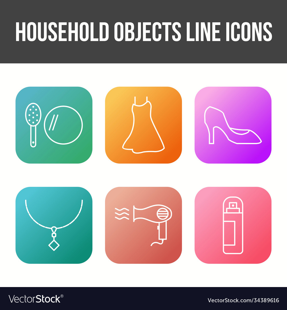 Unique household objects icon set