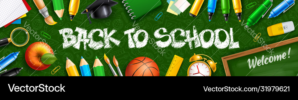 Back to school horizontal banner Royalty Free Vector Image