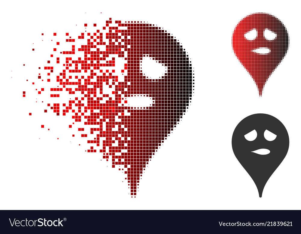 Decomposed pixel halftone thinking smiley map vector image Decomposed pixel halftone thinking smiley map
