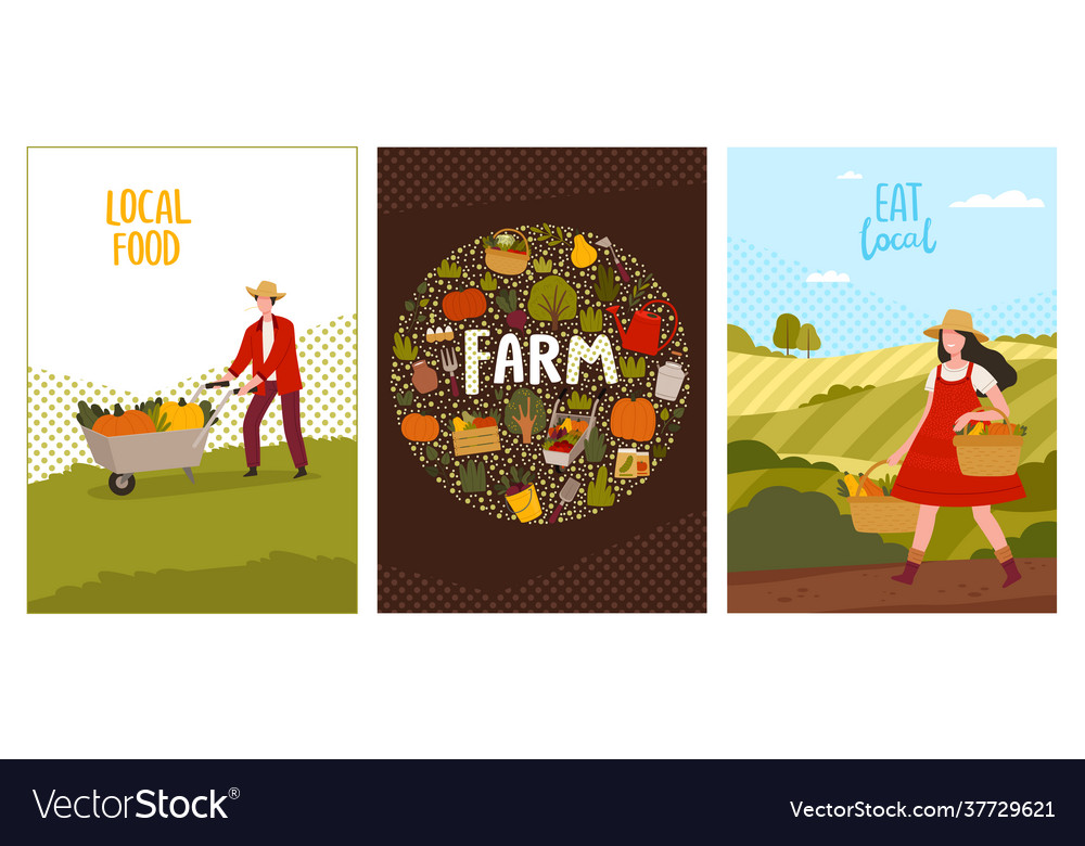 Eat local banner with farmer carrying ripe