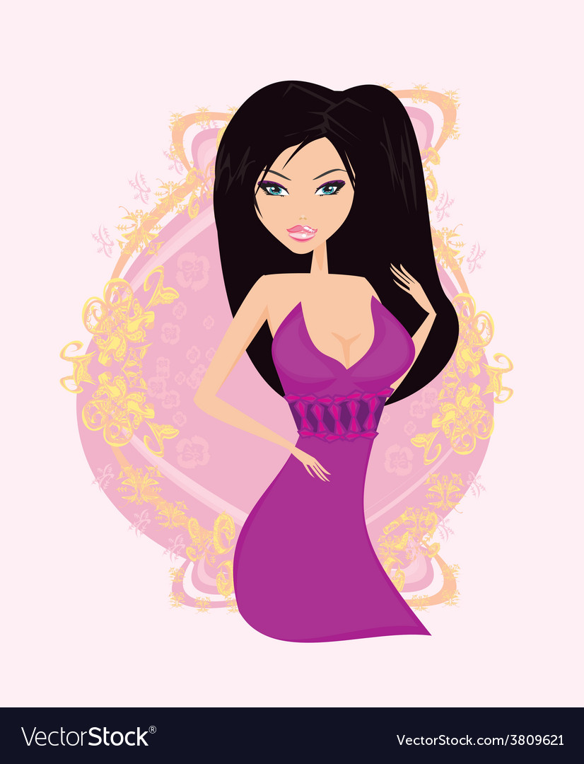 Glamour fashion brunette girl card Royalty Free Vector Image