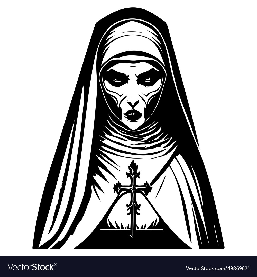 Halloween the nun scary sketch hand draw Vector Image