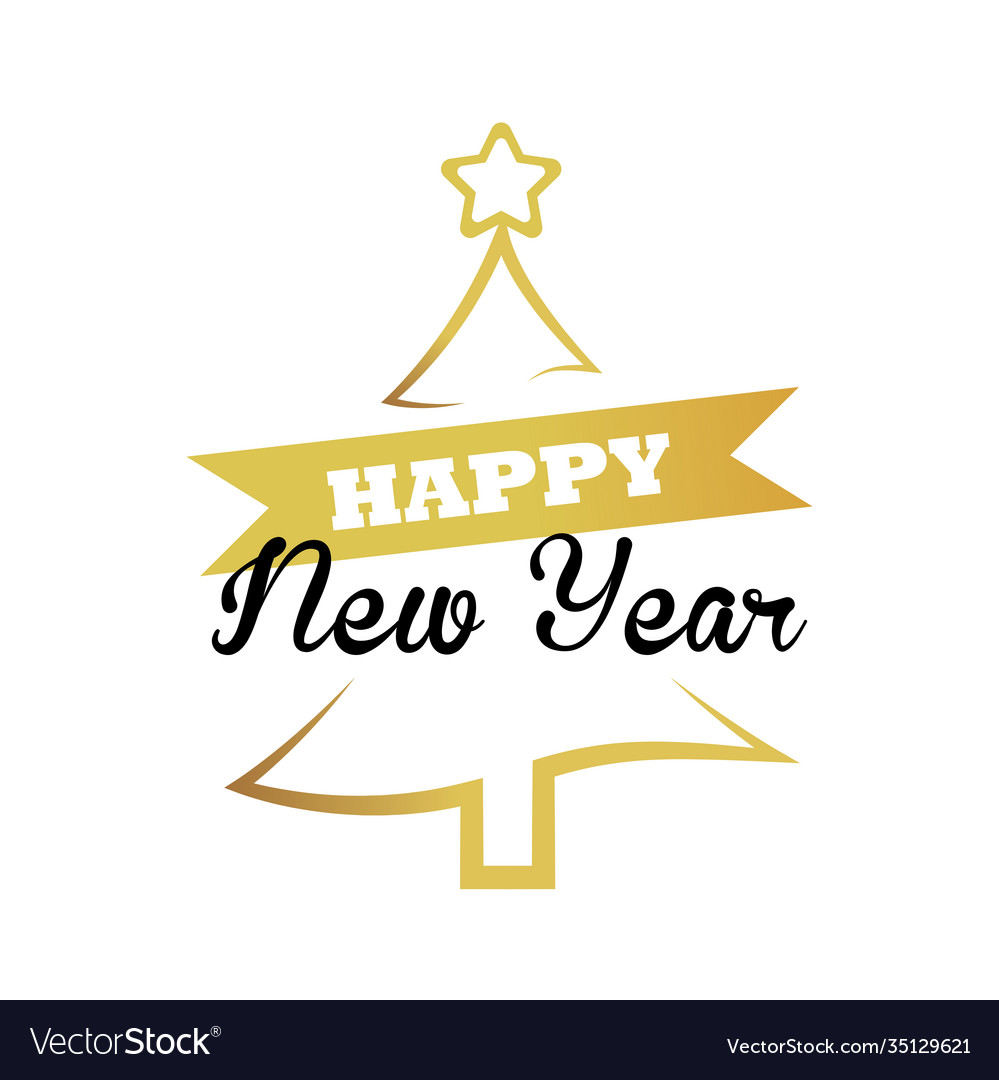 Happy new year lettering card with golden