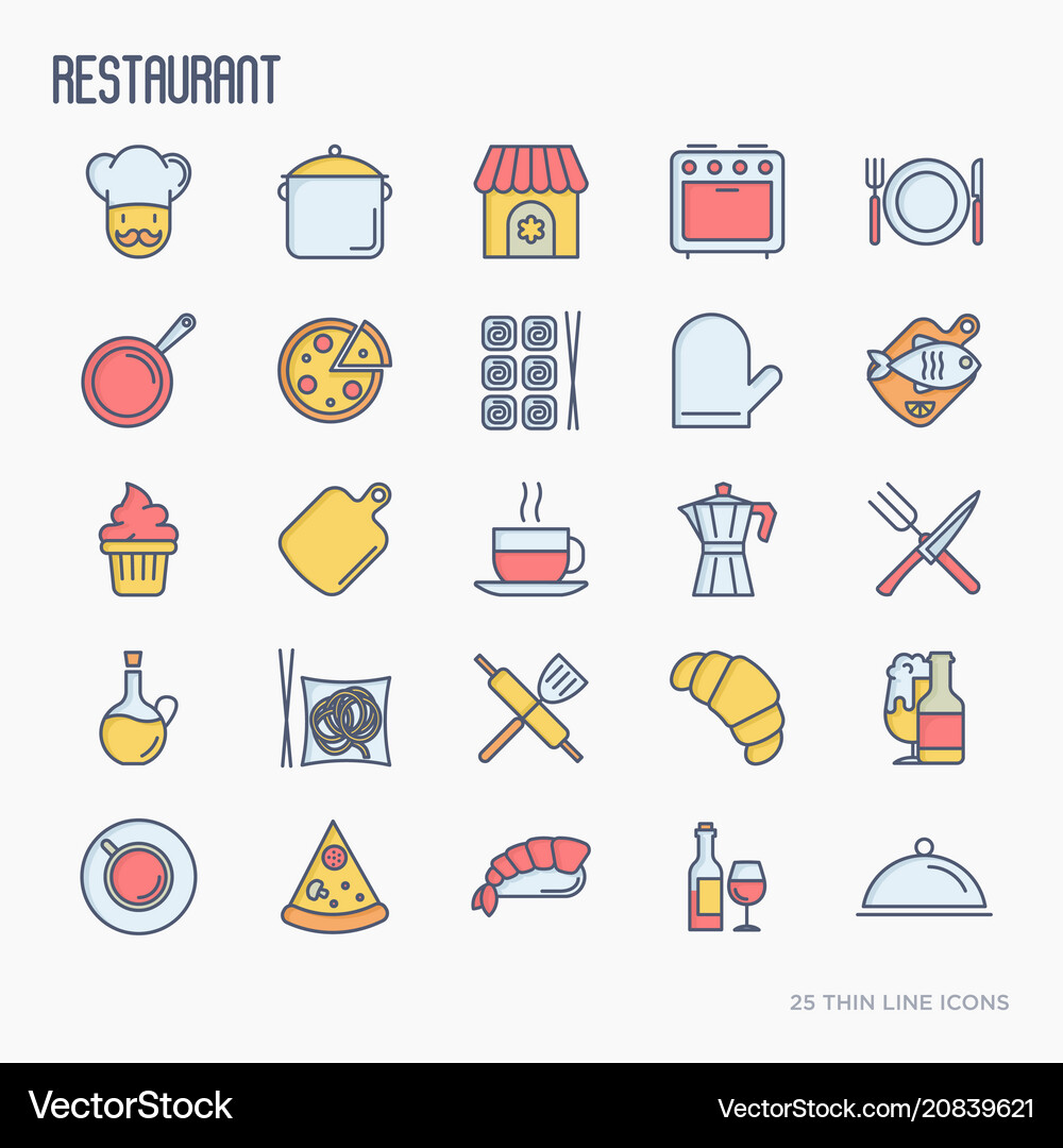 Restaurant thin line icons set Royalty Free Vector Image