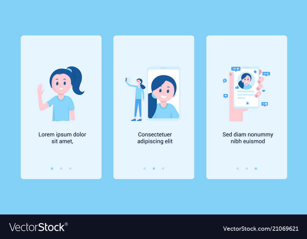 Set of vertical banner with girl and modern gadget