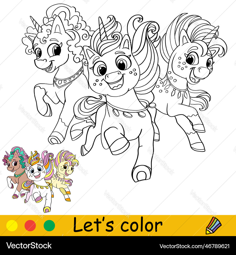 Unicorn coloring page with template Royalty Free Vector