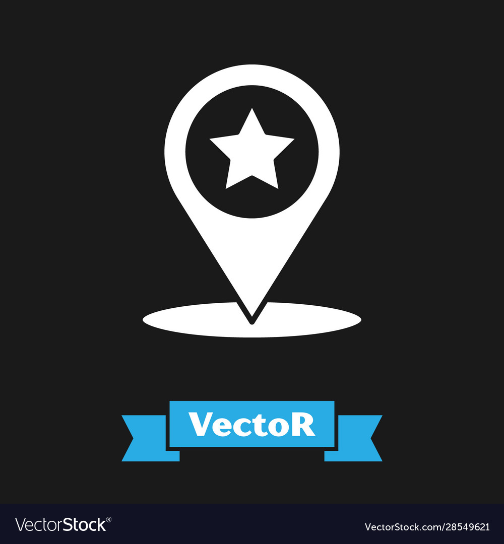 White map pointer with star icon isolated on black vector image White map pointer with star icon isolated on black