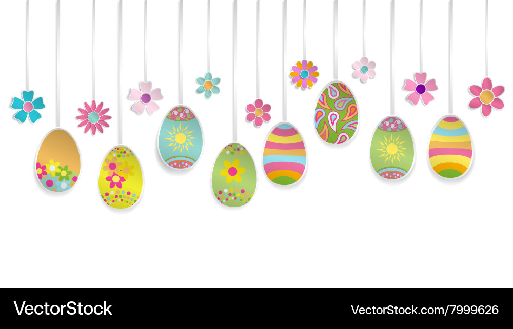 Hanging colorful easter eggs Royalty Free Vector Image