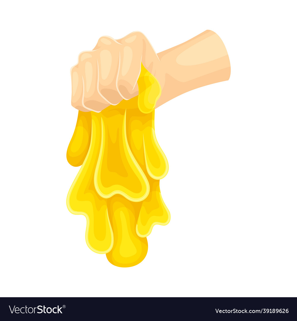 Human hand with yellow slime as viscous colorful Vector Image