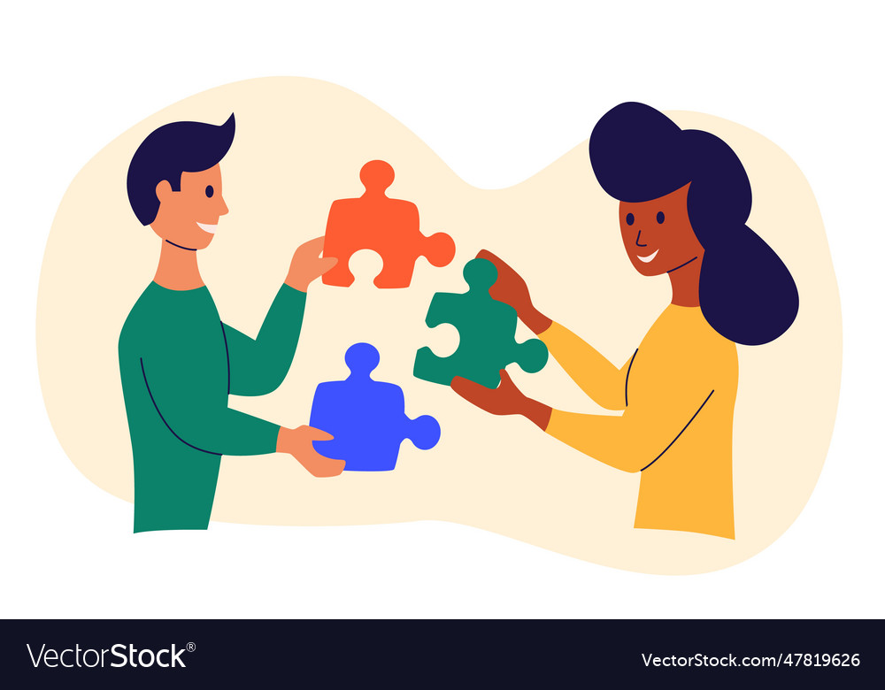 Man connects puzzle with woman Royalty Free Vector Image