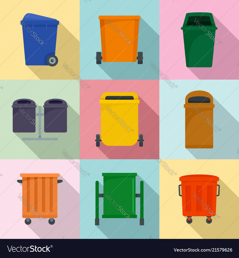 separation recycle bin trash icons set flat style vector image