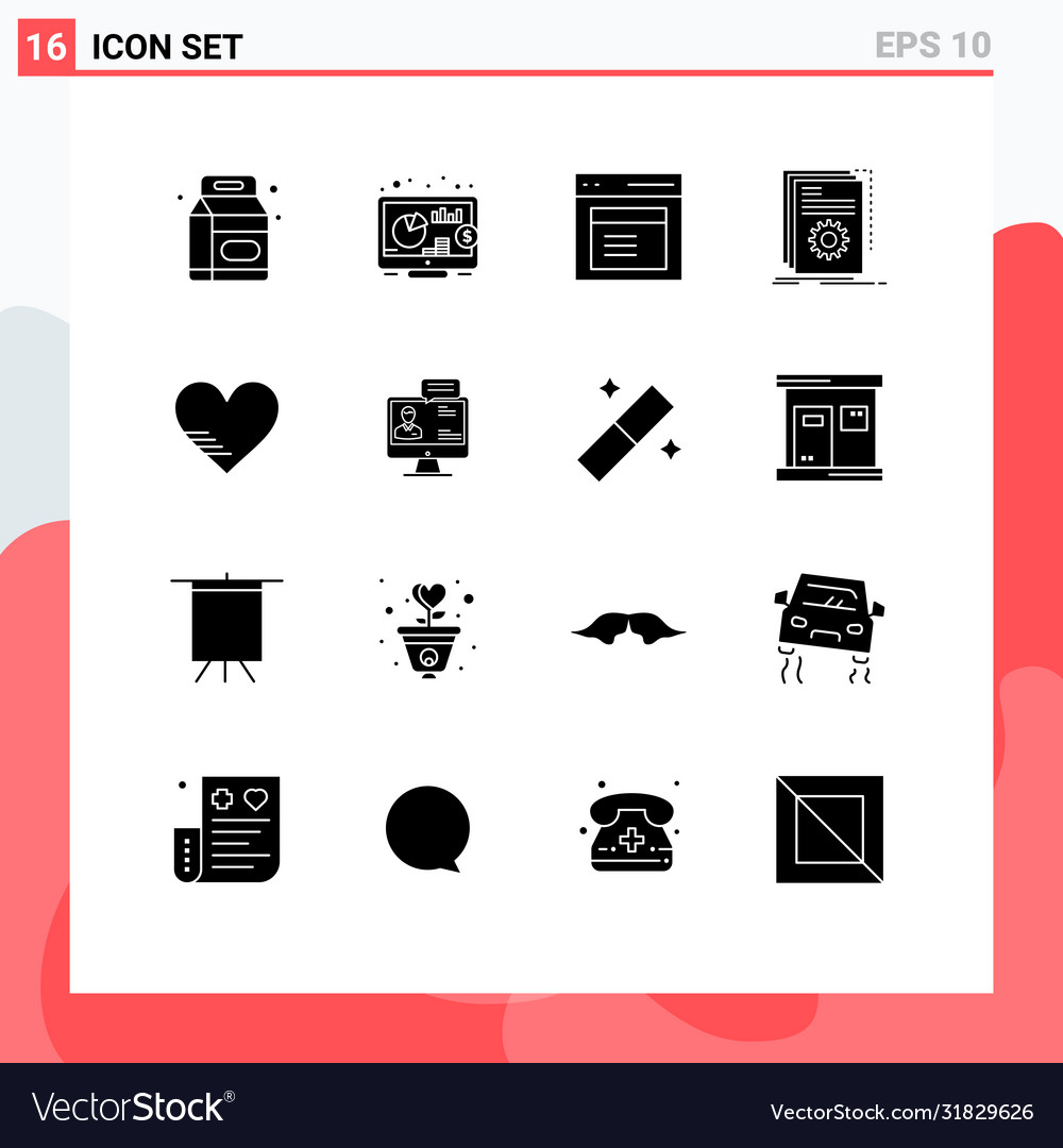 Set 16 solid glyphs on grid for heart program