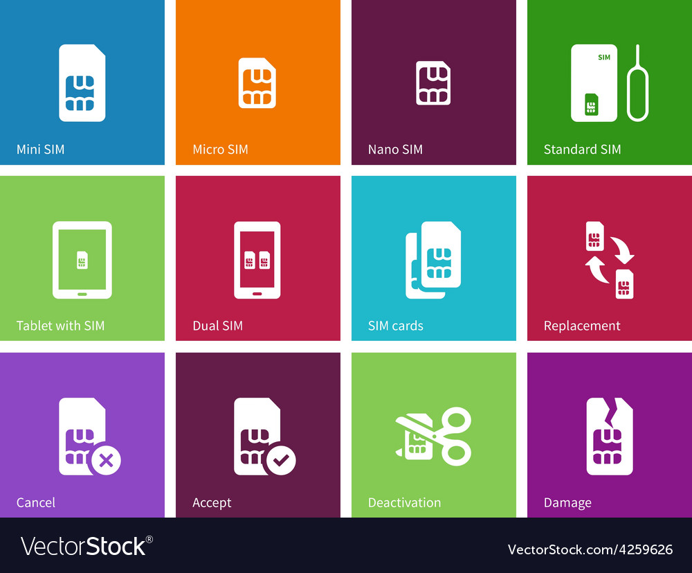 Standard and mini sim card icons on color