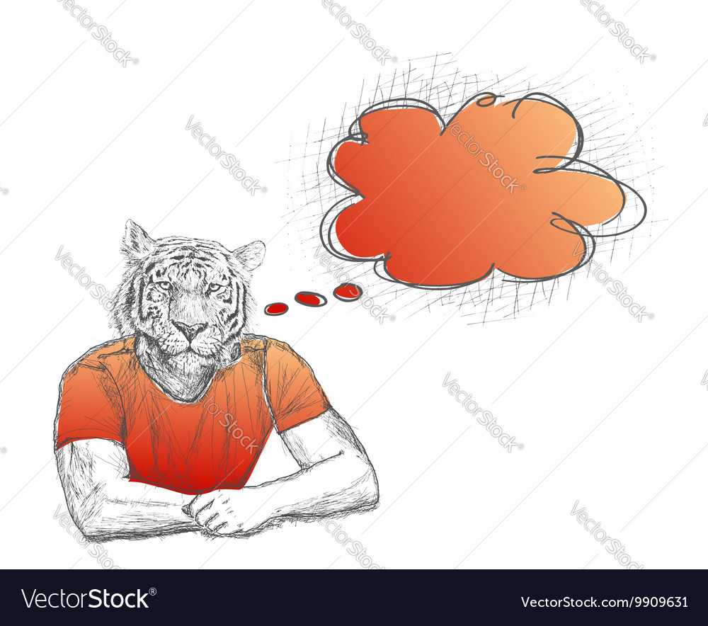 Anthropomorphic lion man with a empty speech