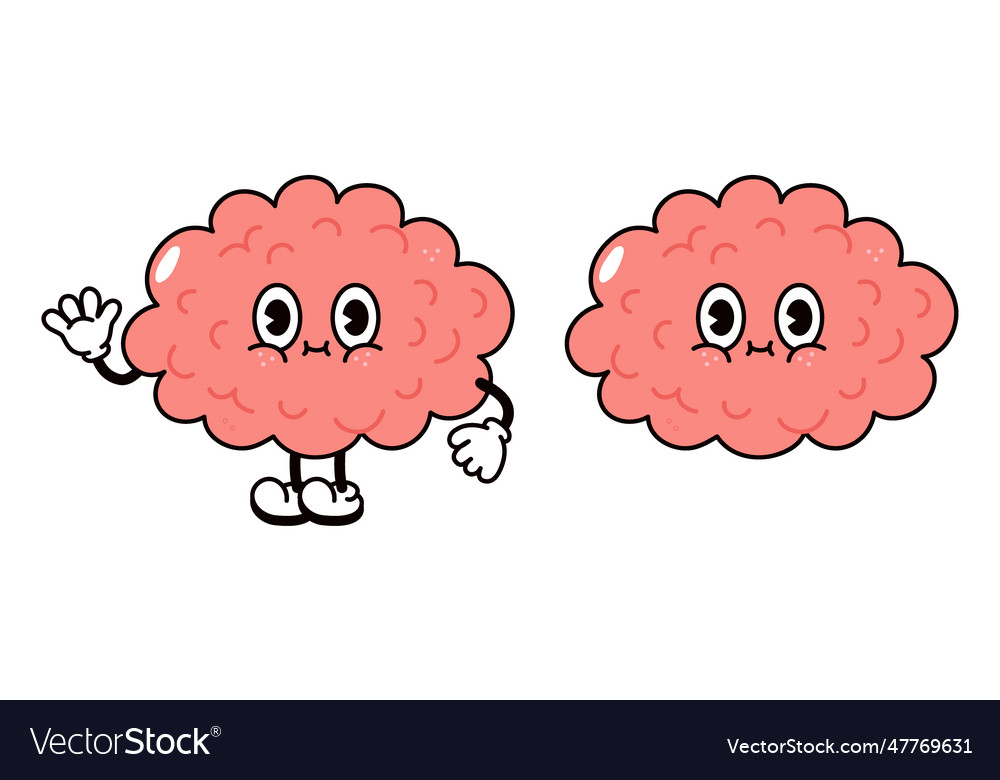 Brain Character Hand Drawn Traditional Cartoon Vector Image