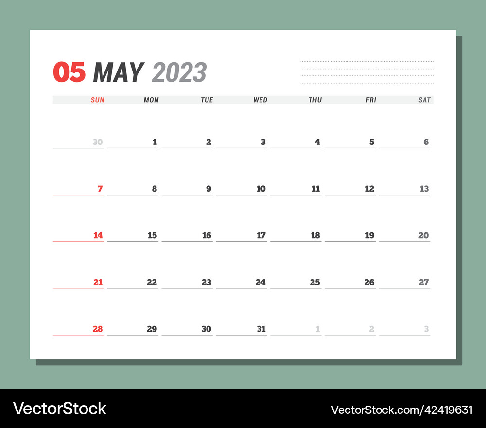 Calendar page for may 2023 monthly planner Vector Image