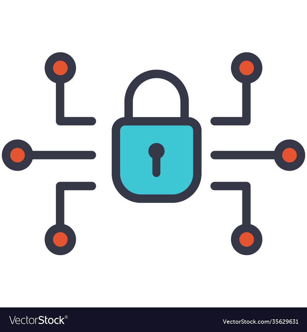 Cyber security padlock and networking flat icon