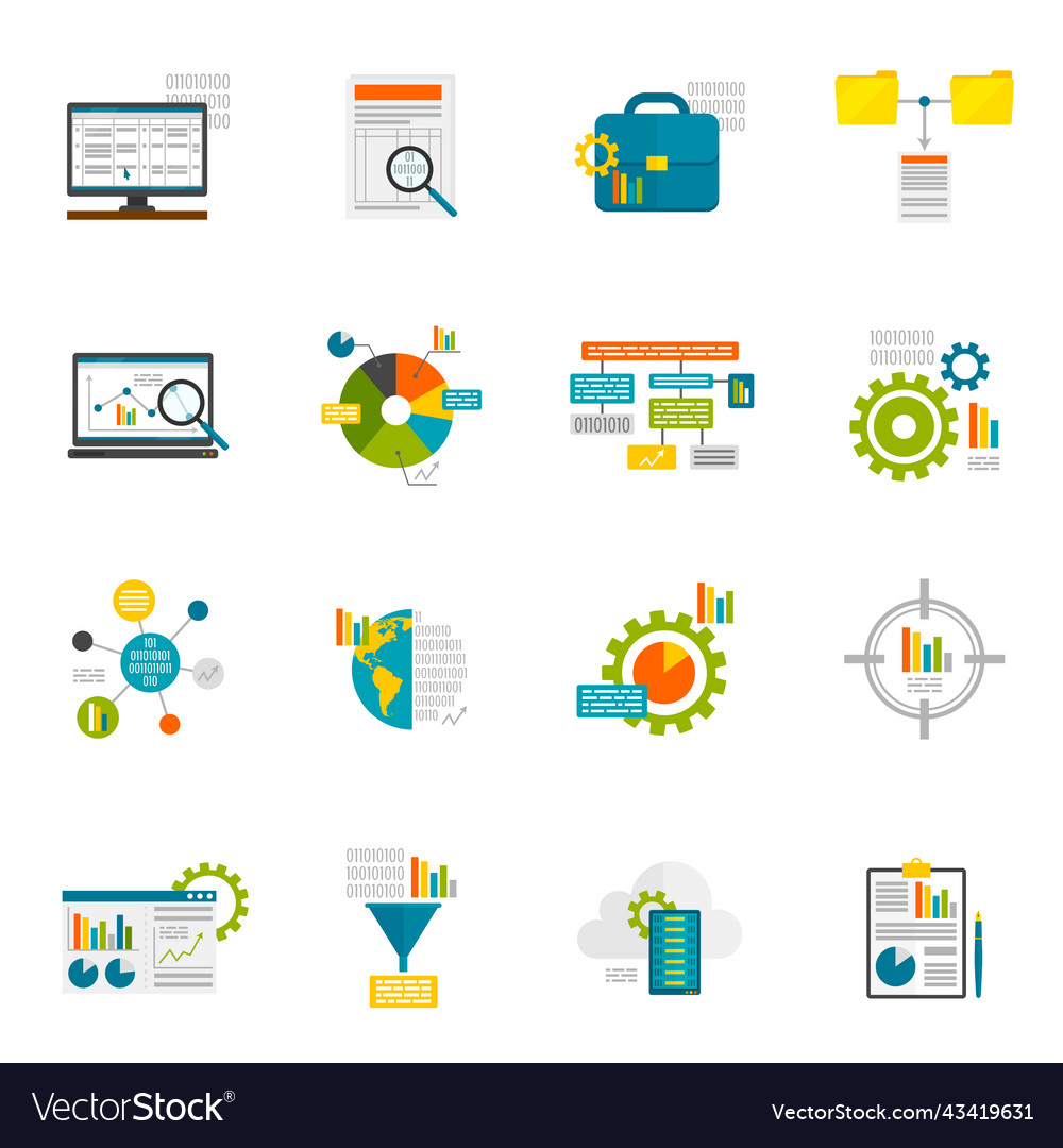 Data analytics flat icons Royalty Free Vector Image