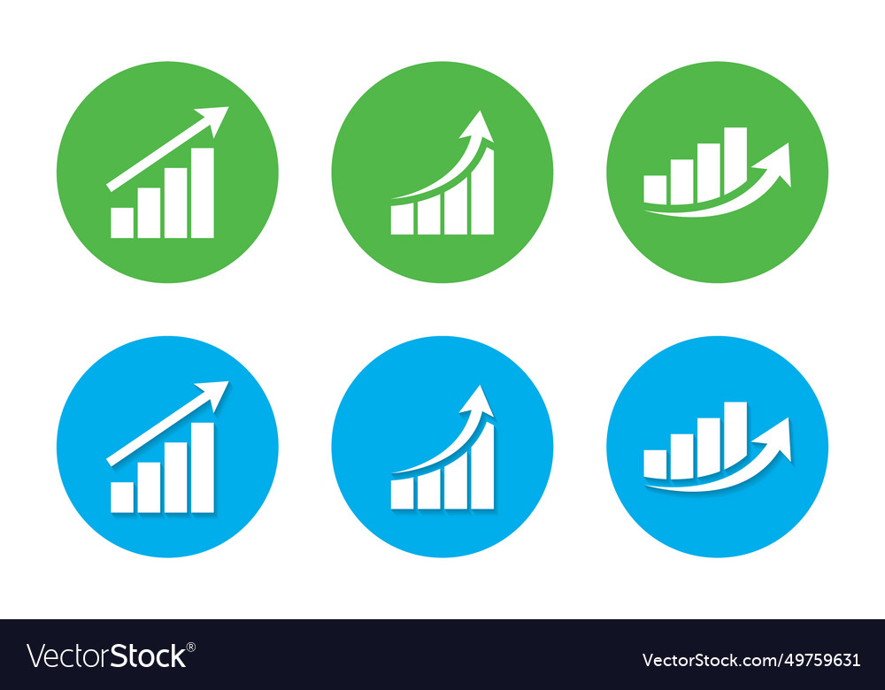 Growing bar graph icon set with shadow vector image Growing bar graph icon set with shadow