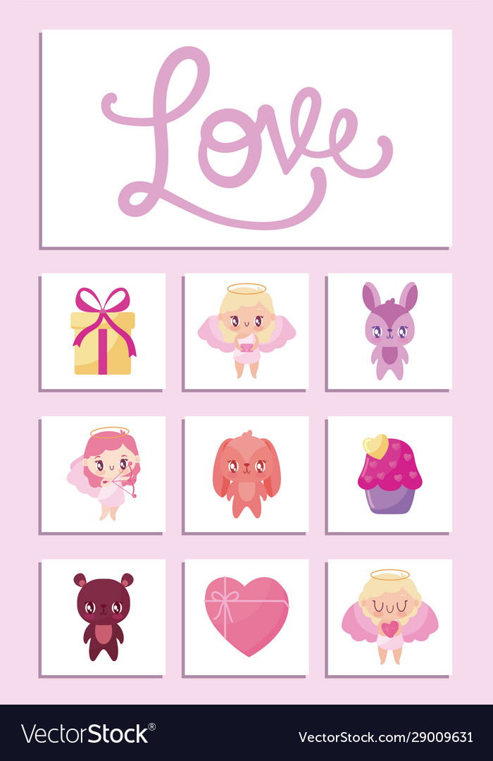 Love and happy valentines day icon set