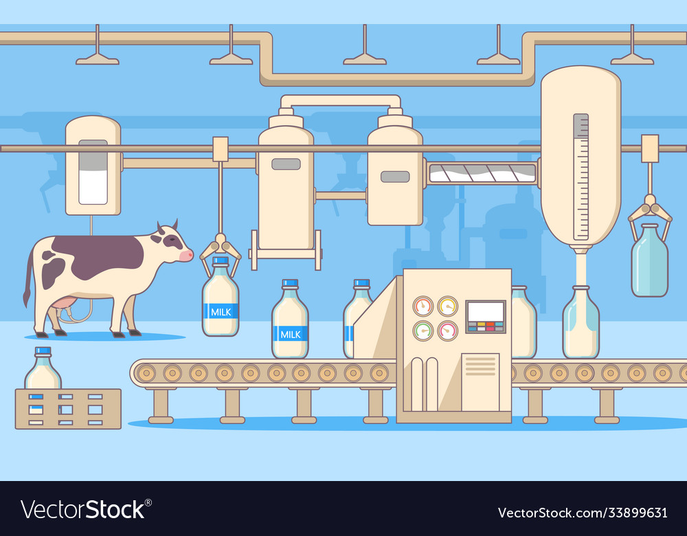 Milk factory production processing conveyor Vector Image