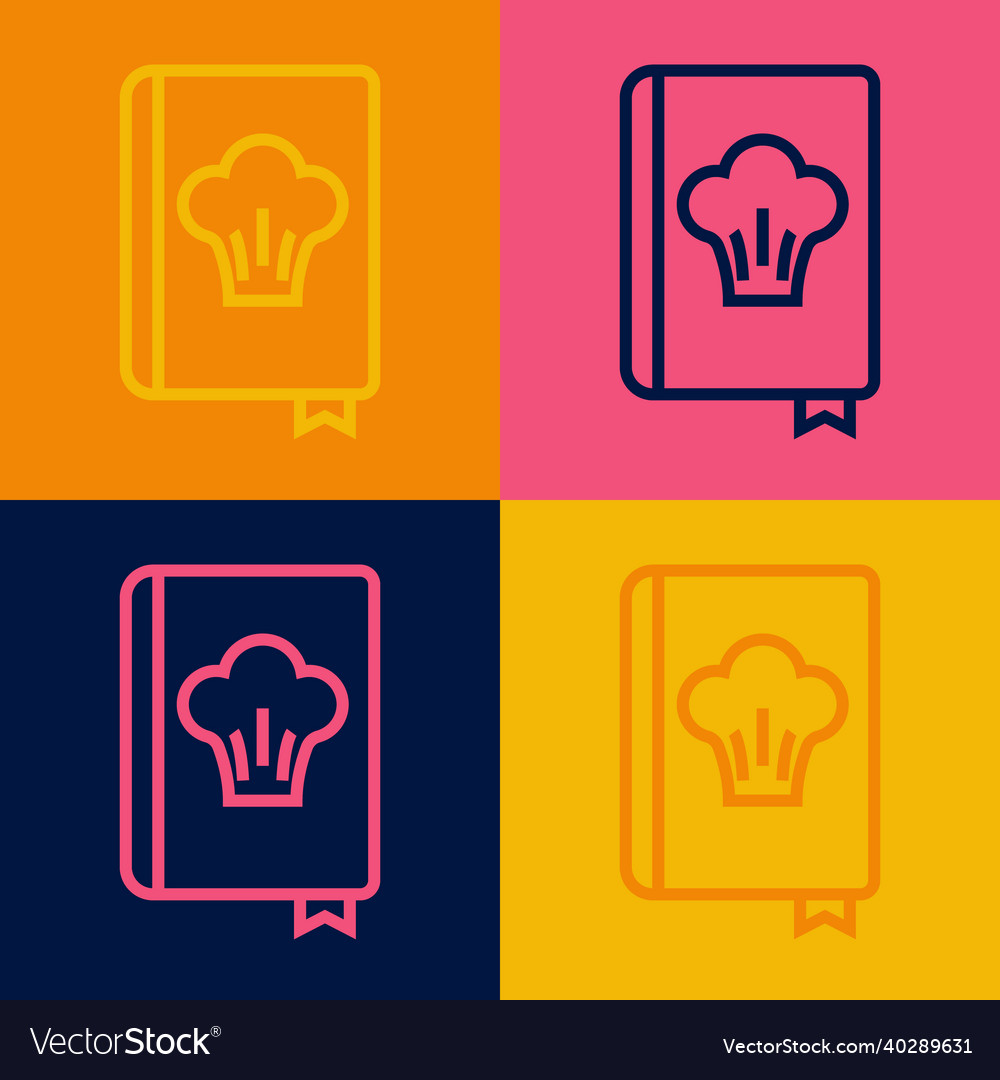 Pop art line cookbook icon isolated on color Vector Image Pop art line cookbook icon isolated on color