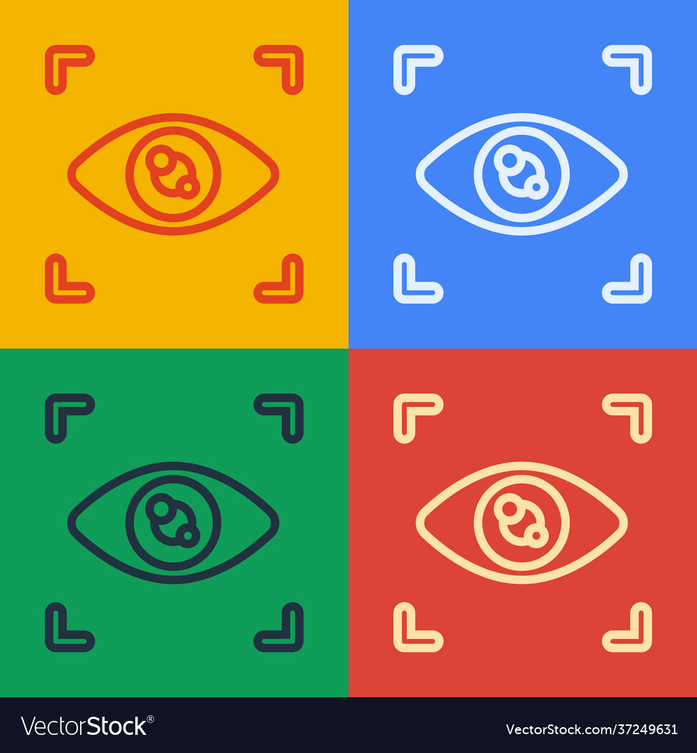 Pop art line eye scan icon isolated on color vector image Pop art line eye scan icon isolated on color