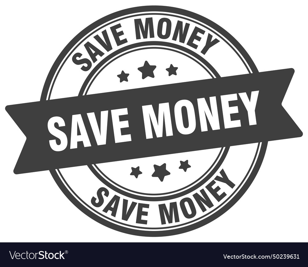 Save money stamp label on transparent Royalty Free Vector