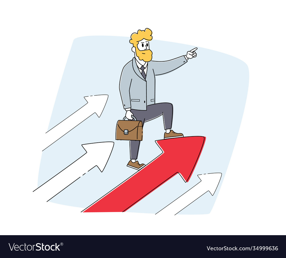 Business man stand on huge rising arrow show Vector Image