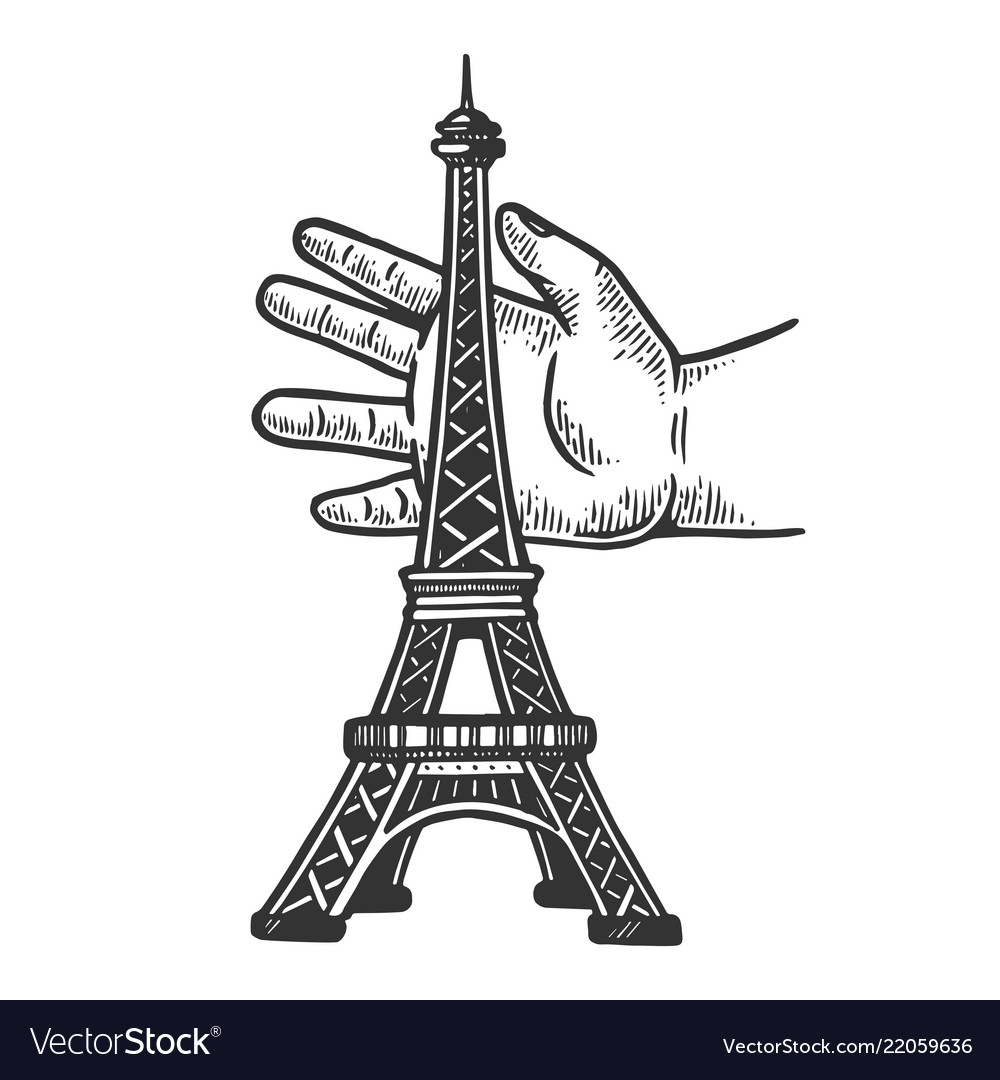 Child playing with eiffel tower engraving Vector Image Child playing with eiffel tower engraving