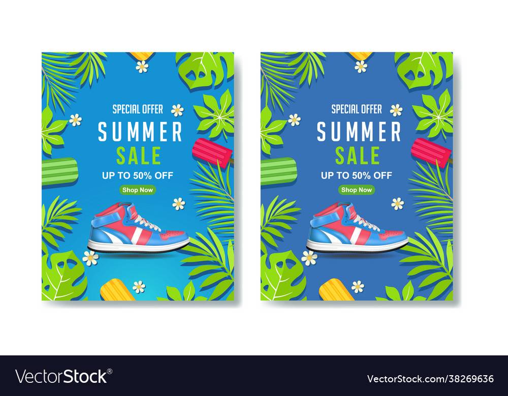 Colorful summer sale banner set shoes poster