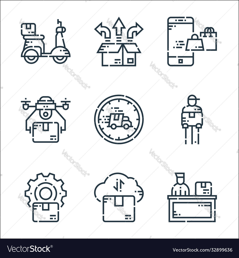 Delivery line icons linear set quality