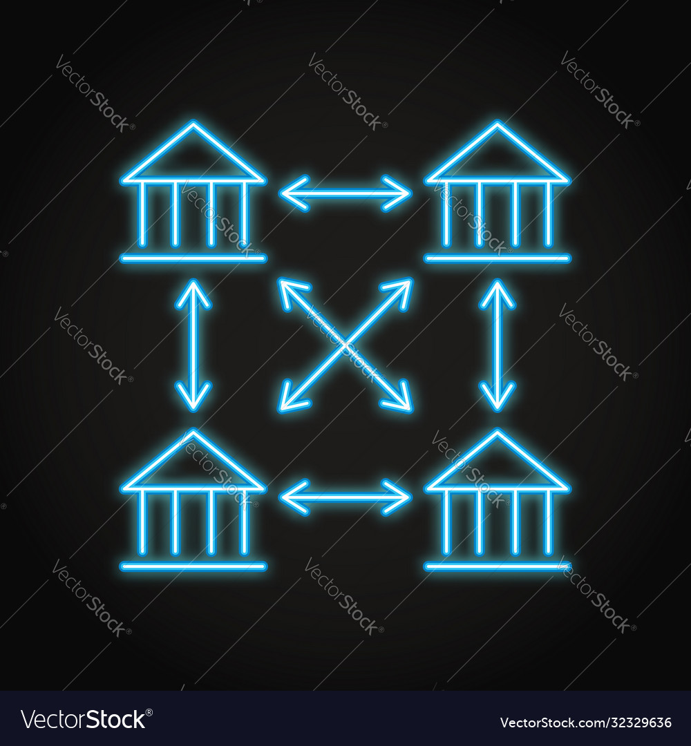 Distributed ledger icon in neon line style