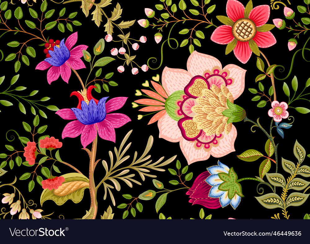 Fantasy flowers in retro vintage jacobean Vector Image Fantasy flowers in retro vintage jacobean