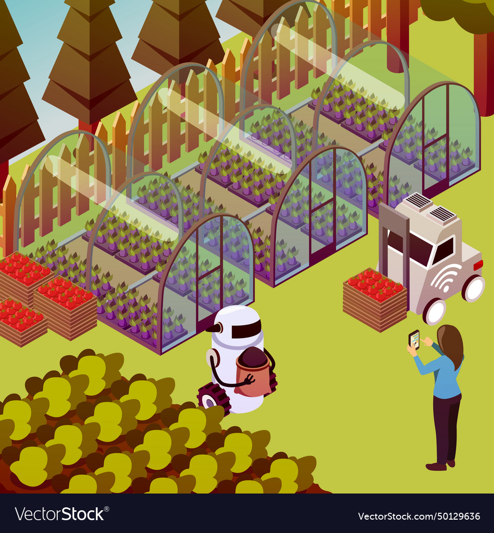 Farm operator robots composition vector image Farm operator robots composition