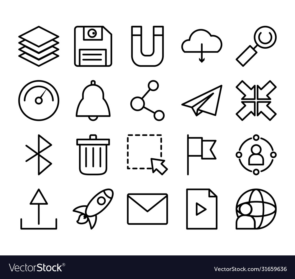 Global sphere and user interface icon set line
