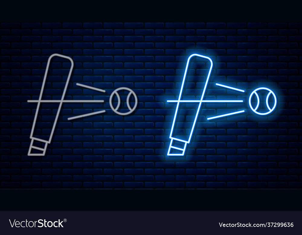 Glowing neon line baseball bat with ball icon Vector Image