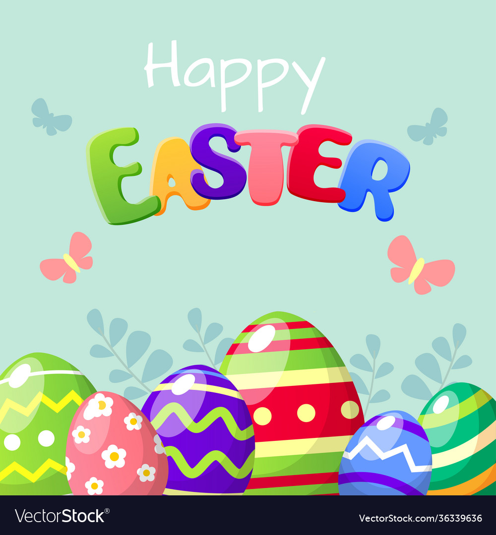 Happy easter card with colorful eggs