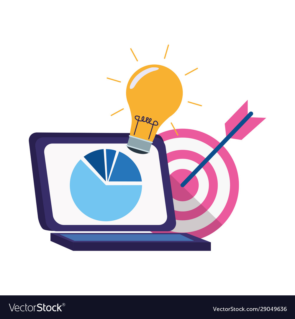 Laptop computer with bulb and target colorful