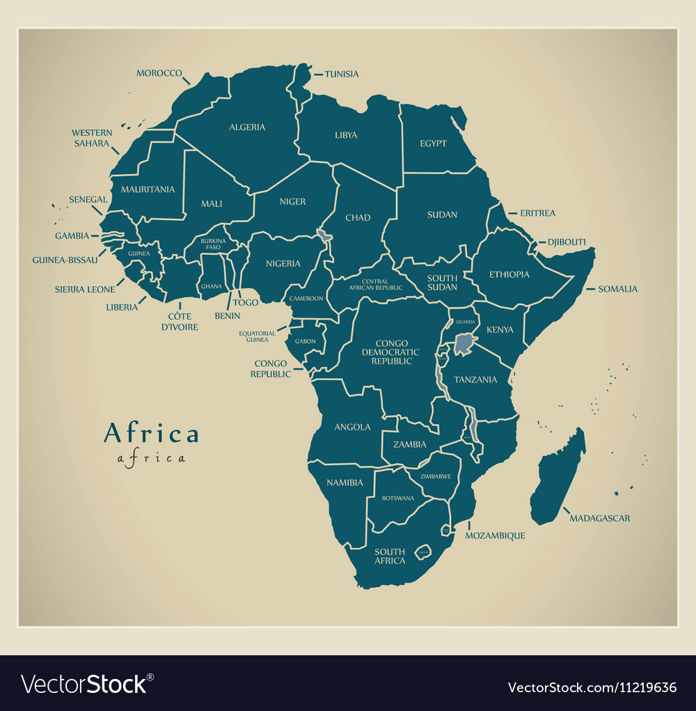 Modern map - africa continent with country labels