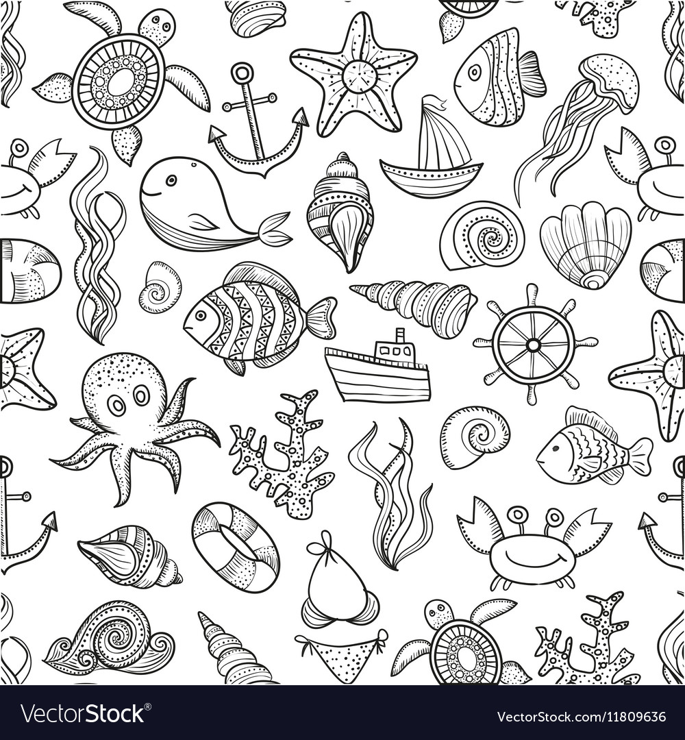 Seamless pattern of marine life