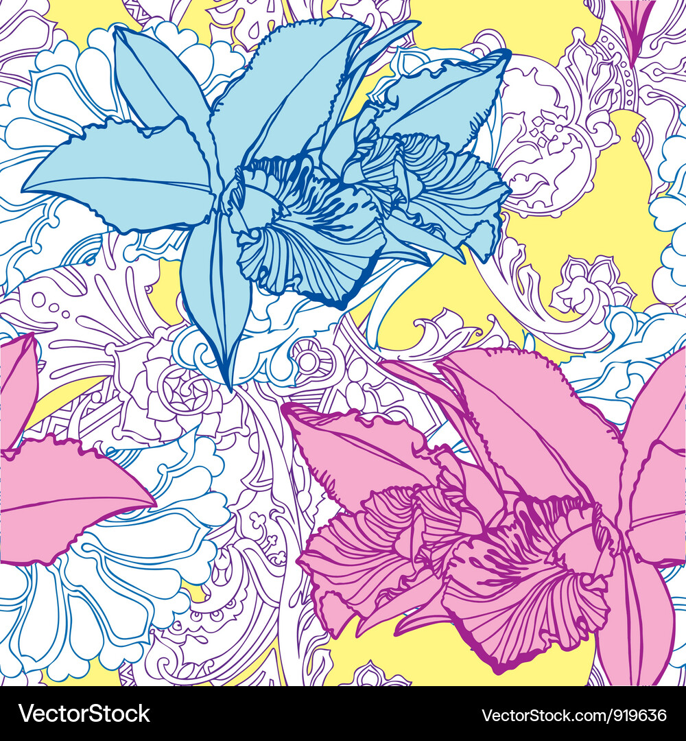 Seamless pattern with flowers orchids Royalty Free Vector