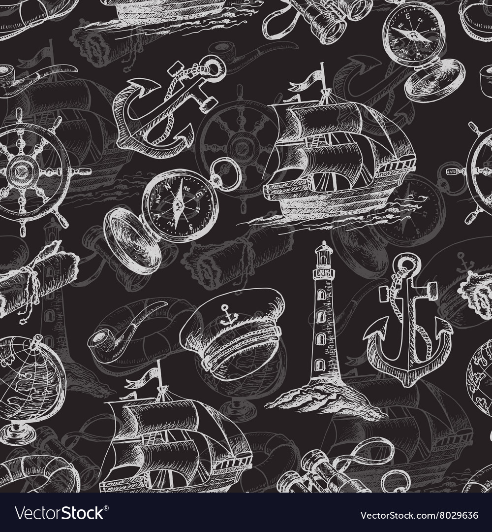 Seamless pattern with sea adventure elements
