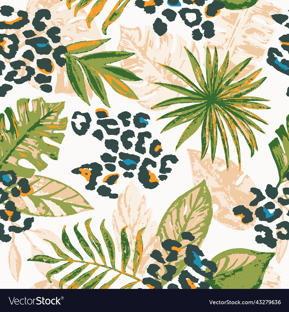 Seamless pattern with watercolor tropical leaves vector image Seamless pattern with watercolor tropical leaves