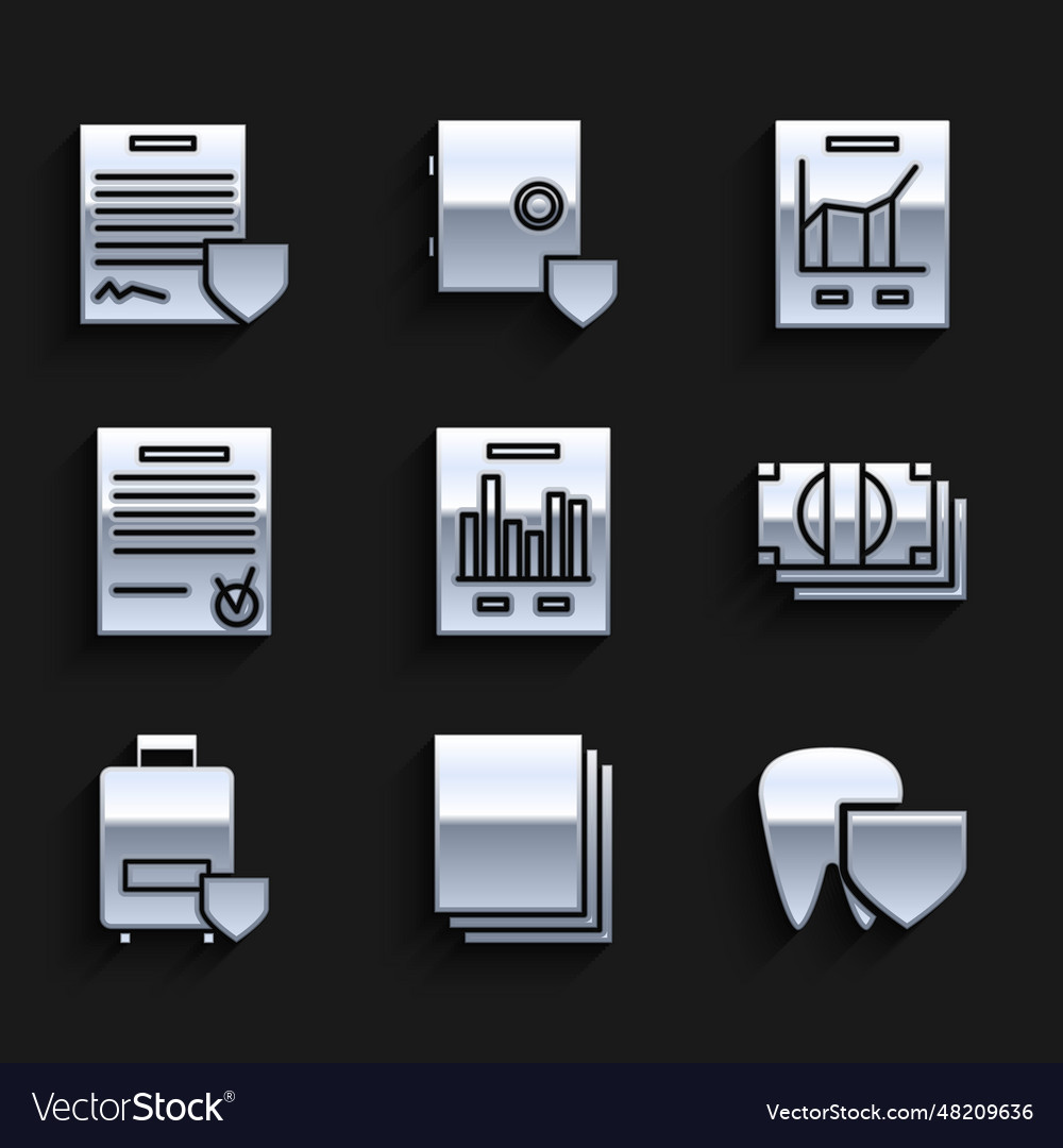 Set document with graph chart clean paper tooth vector image Set document with graph chart clean paper tooth
