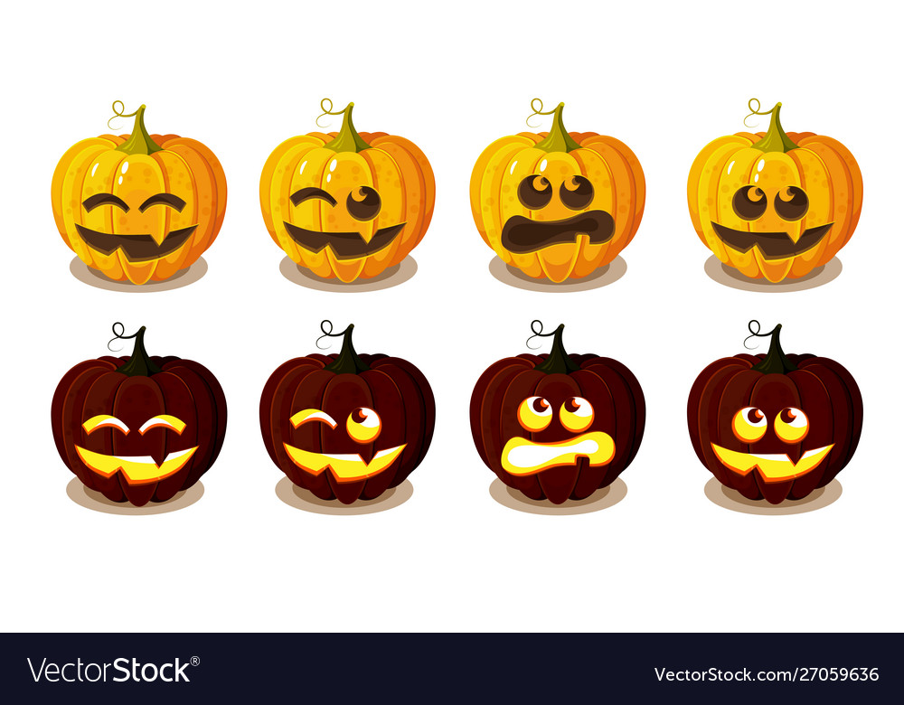 Set halloween pumpkins hand drawing elements