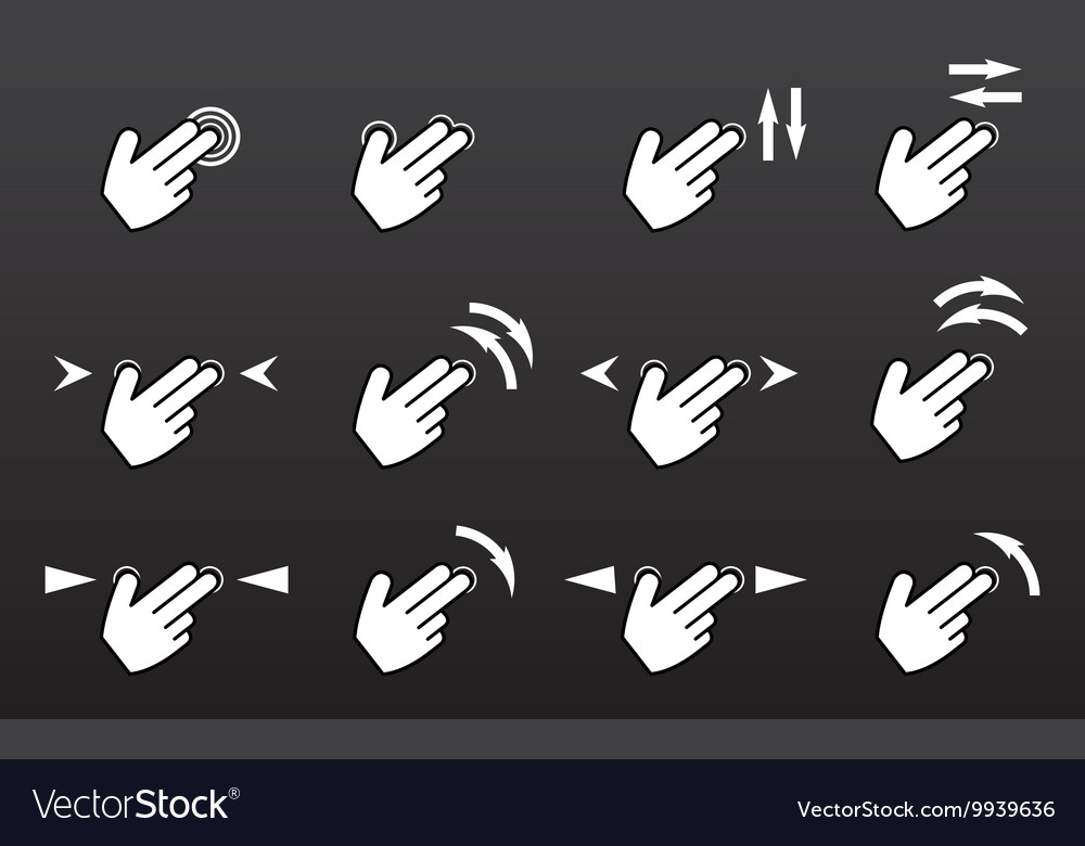 Touch gestures icons set with hands tap rotate