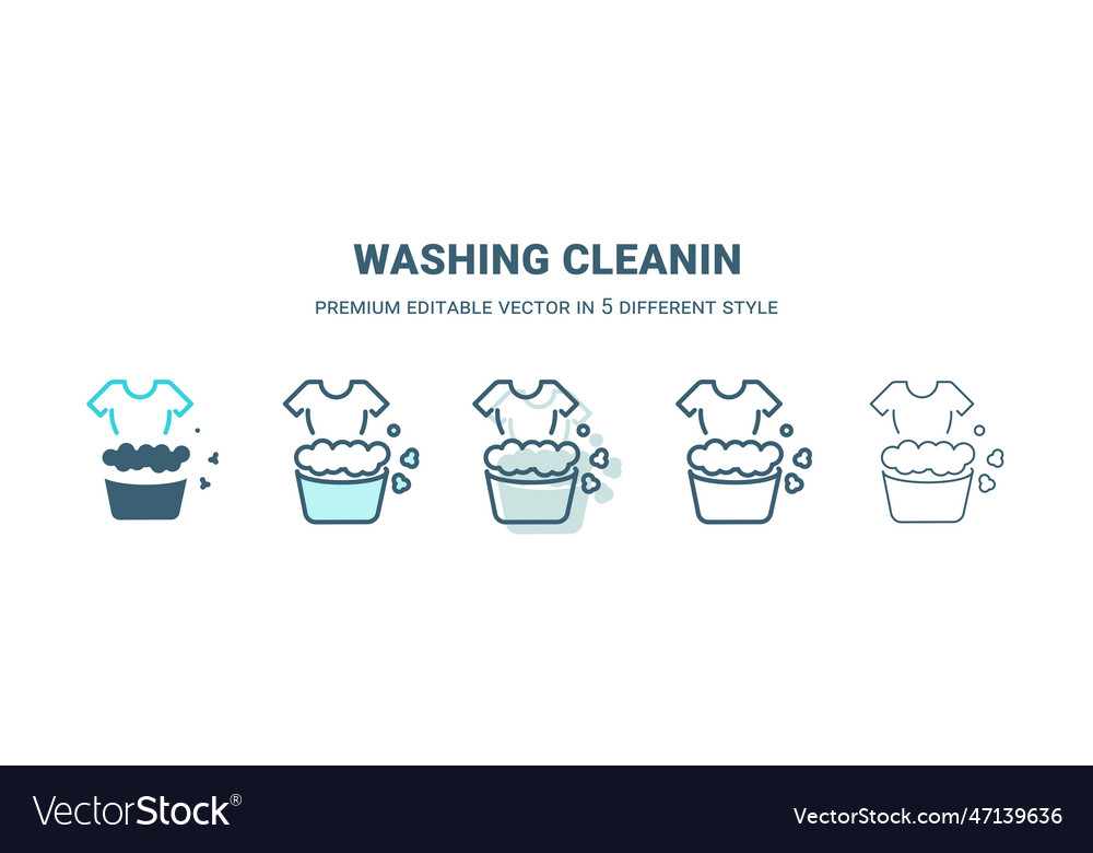 Washing cleanin icon in 5 different style outline