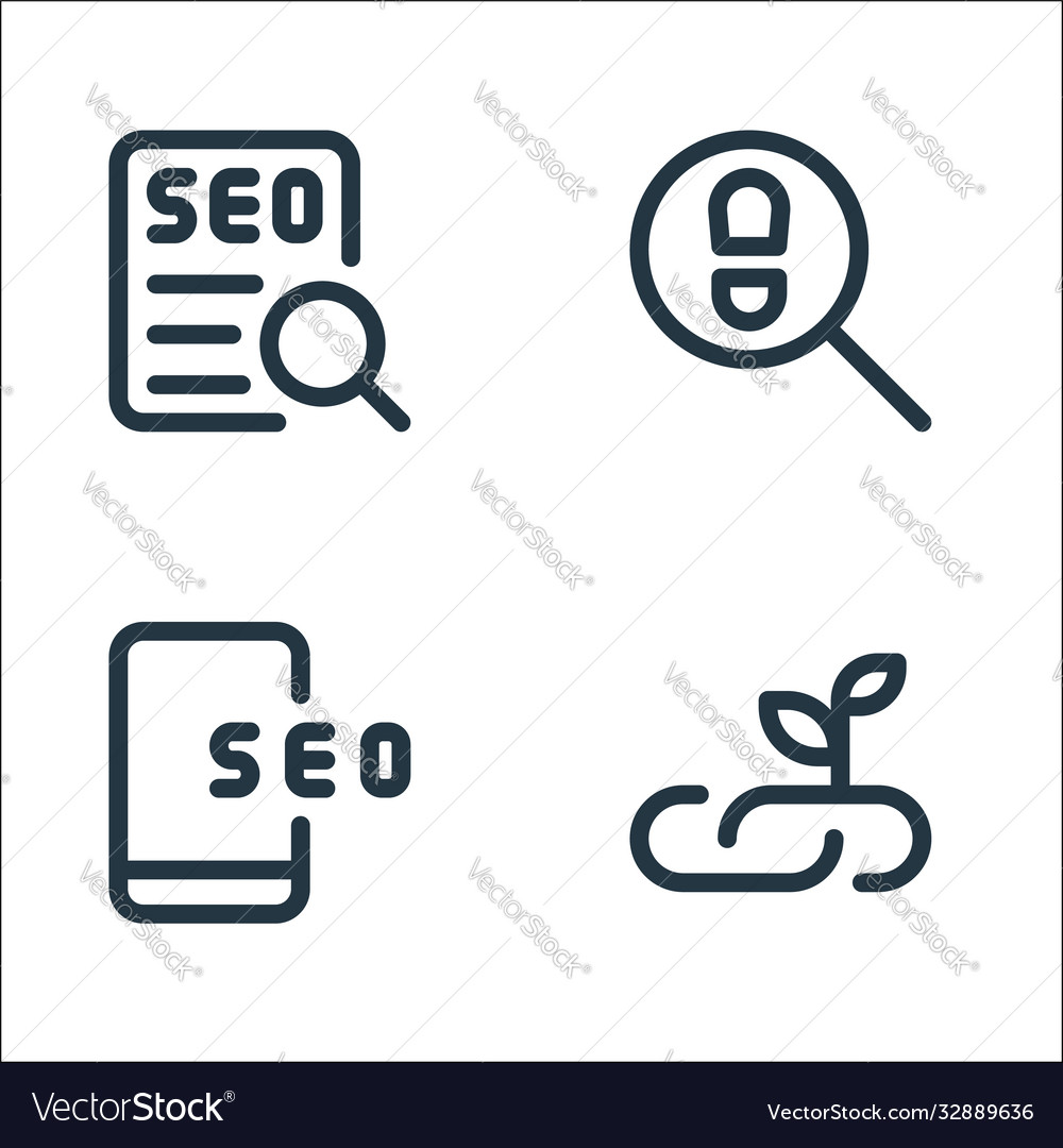 Web apps seo line icons linear set quality vector image Web apps seo line icons linear set quality
